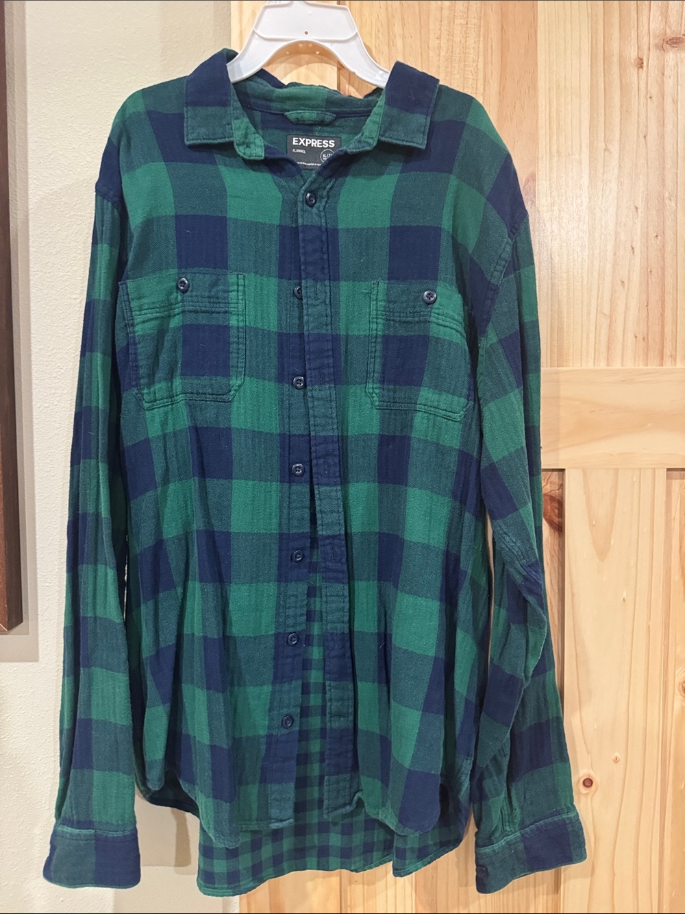 Express Green and Navy Plaid Button-Down Shirt - Big and Tall Size XL